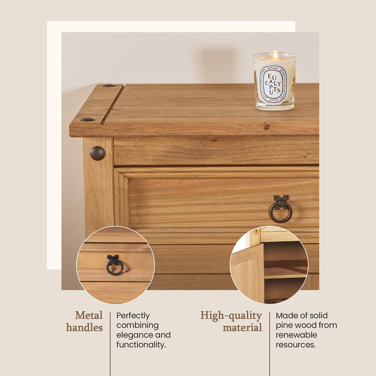 Solid Pine Sideboard with Drawers