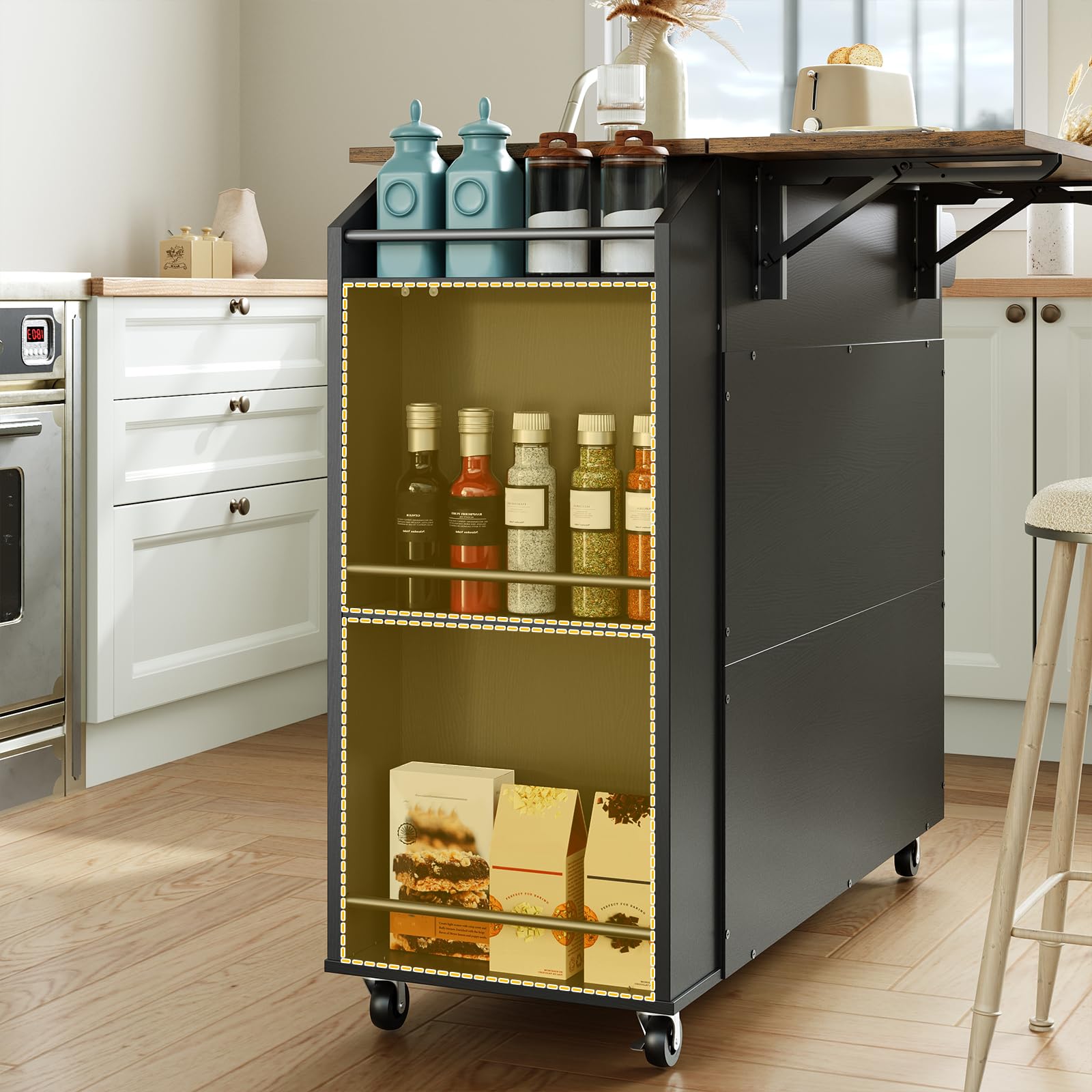 Rolling Kitchen Island with Drop Leaf & Power Outlet
