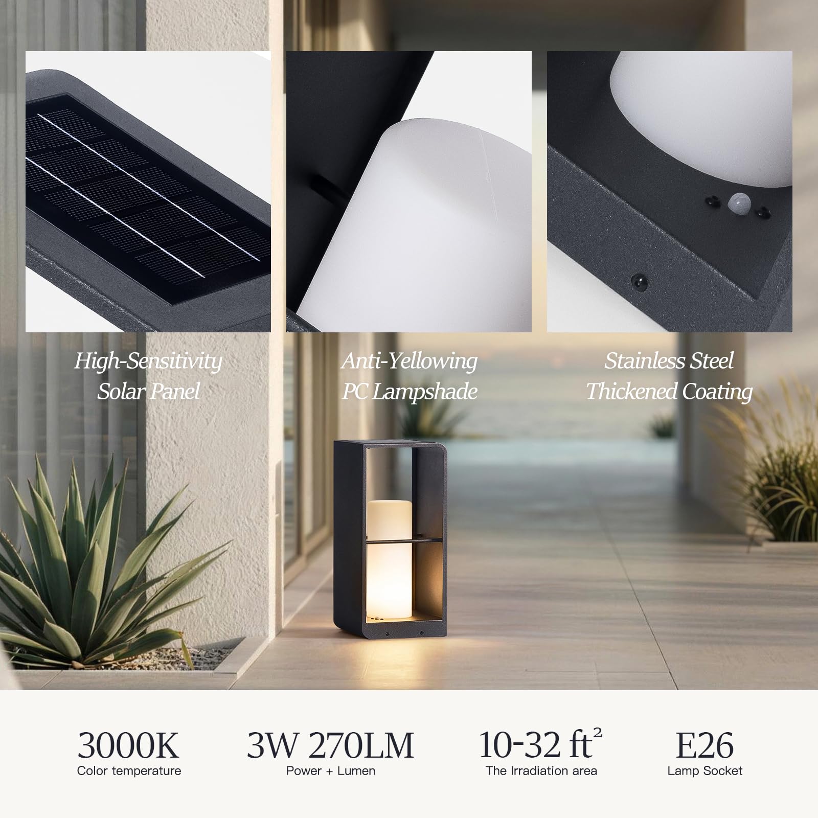 RIRZ Modern Floor Lamp with Remote (Adjustable Brightness), Dusk to Dawn Outdoor Solar Lanterns Waterproof IP65, Unique Floor Lamps, 3000K Solar Outdoor Lamp for Patio Backyard Garden Deck Decoration