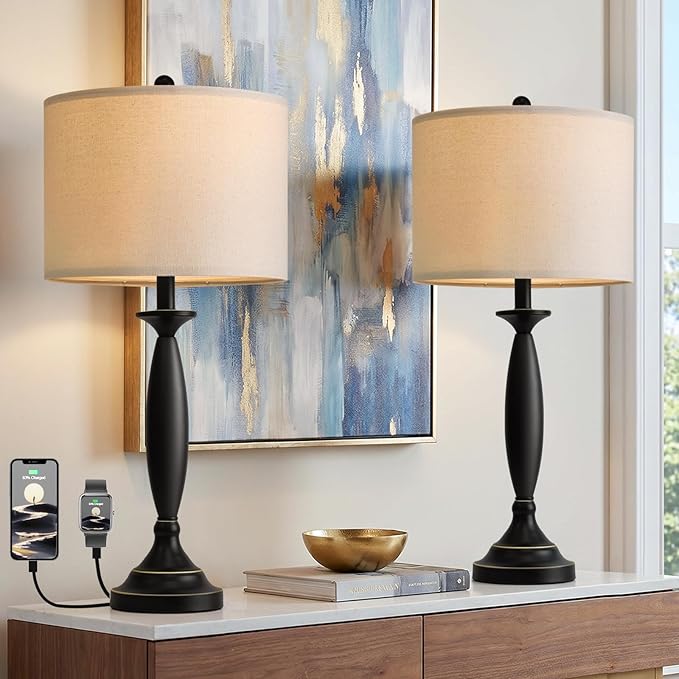 Modern Table Lamps Set of 2 with USB Ports