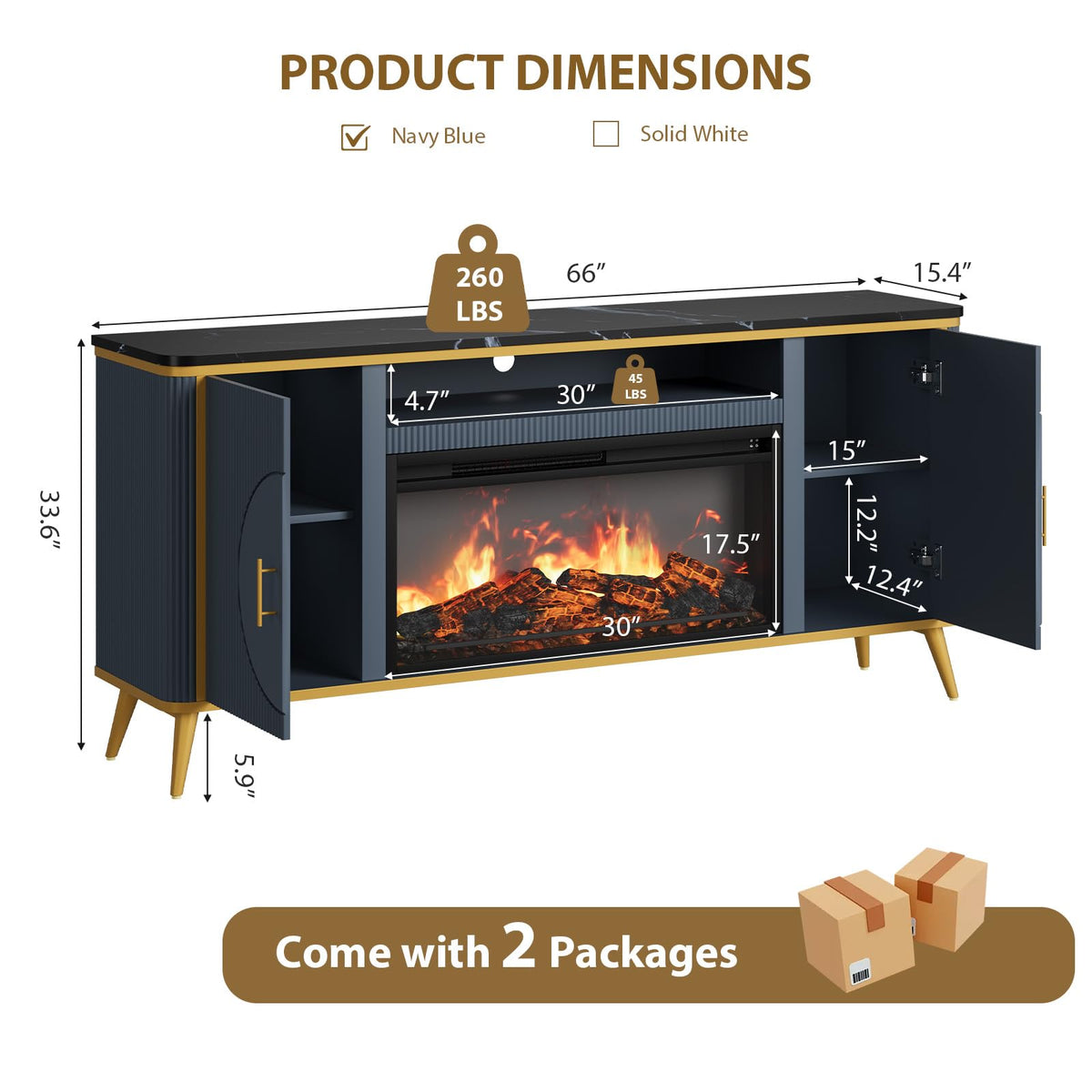 Fluted Fireplace TV Stand