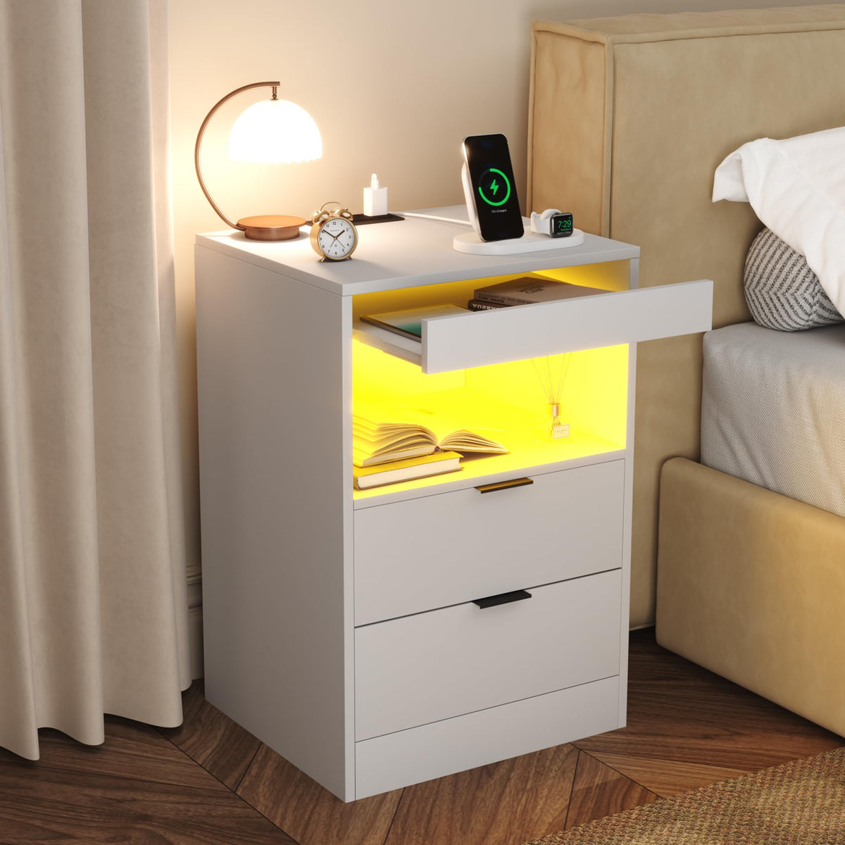LED Nightstand with Charging Station