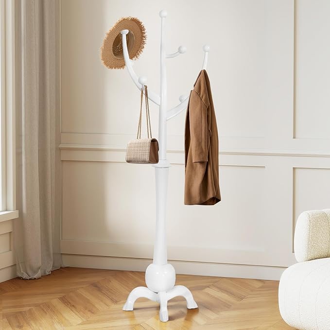 Freestanding Wooden Coat Rack with 8 Hooks