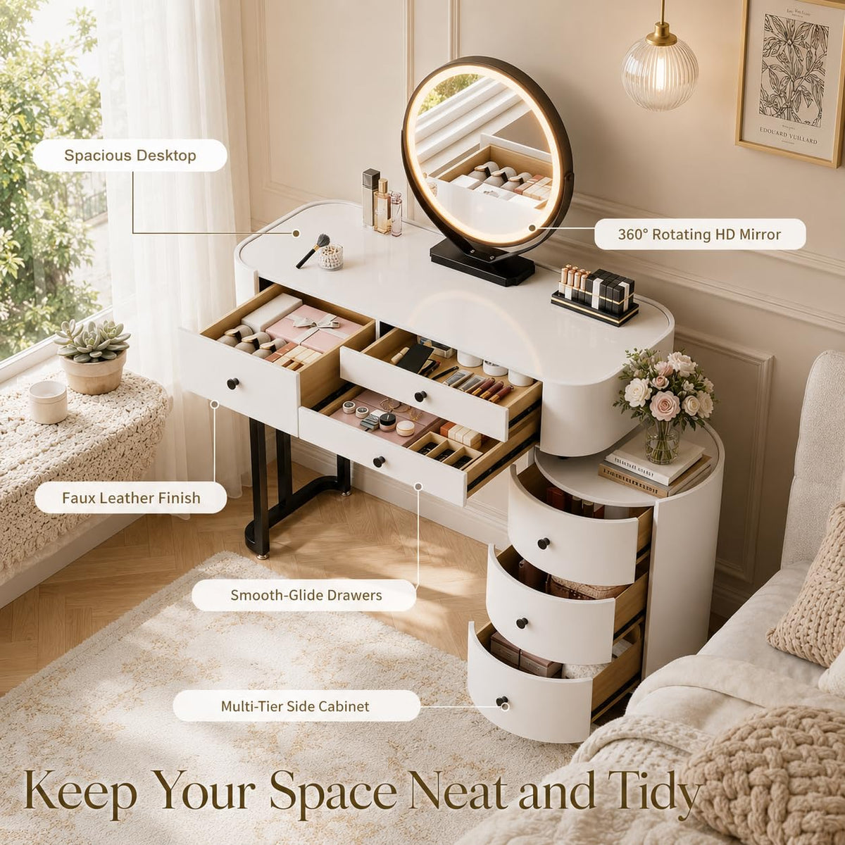 6-Drawer Lighted Makeup Vanity