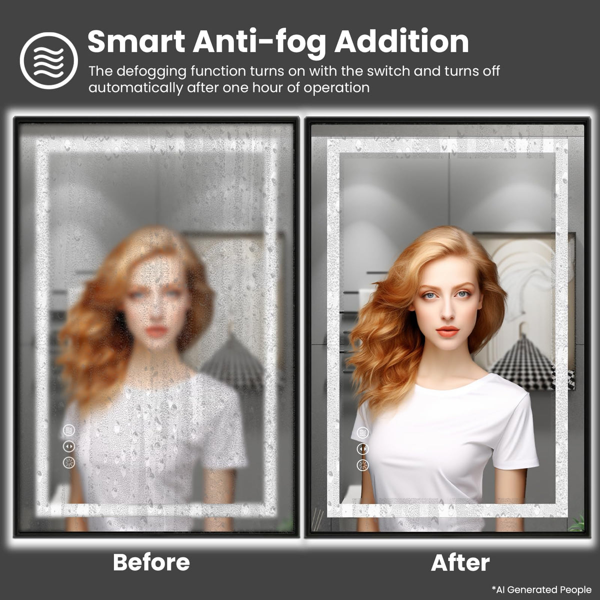 Amorho LED Bathroom Mirror, 60"X36" Front Lit and Backlit with Black Frame