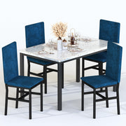 5-Piece Faux Marble Dining Table Set with Velvet Chairs