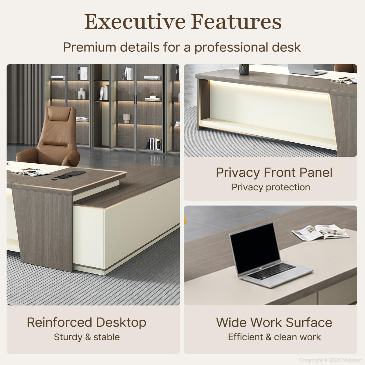 L-Shaped Executive Desk with LED and Power Outlets