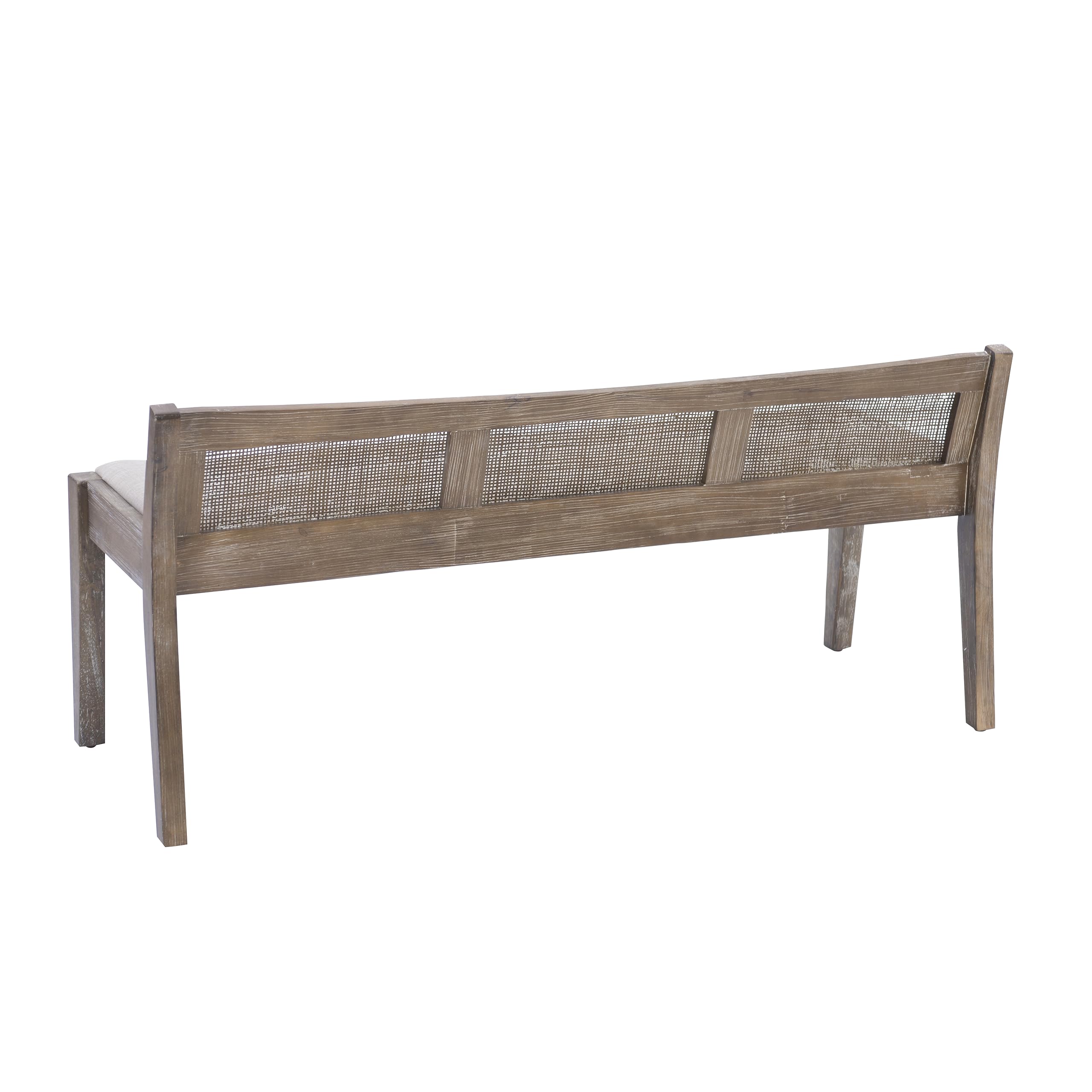 Kasi Brown Low Back Cane Bench with Beige Upholstered Seat by Powell