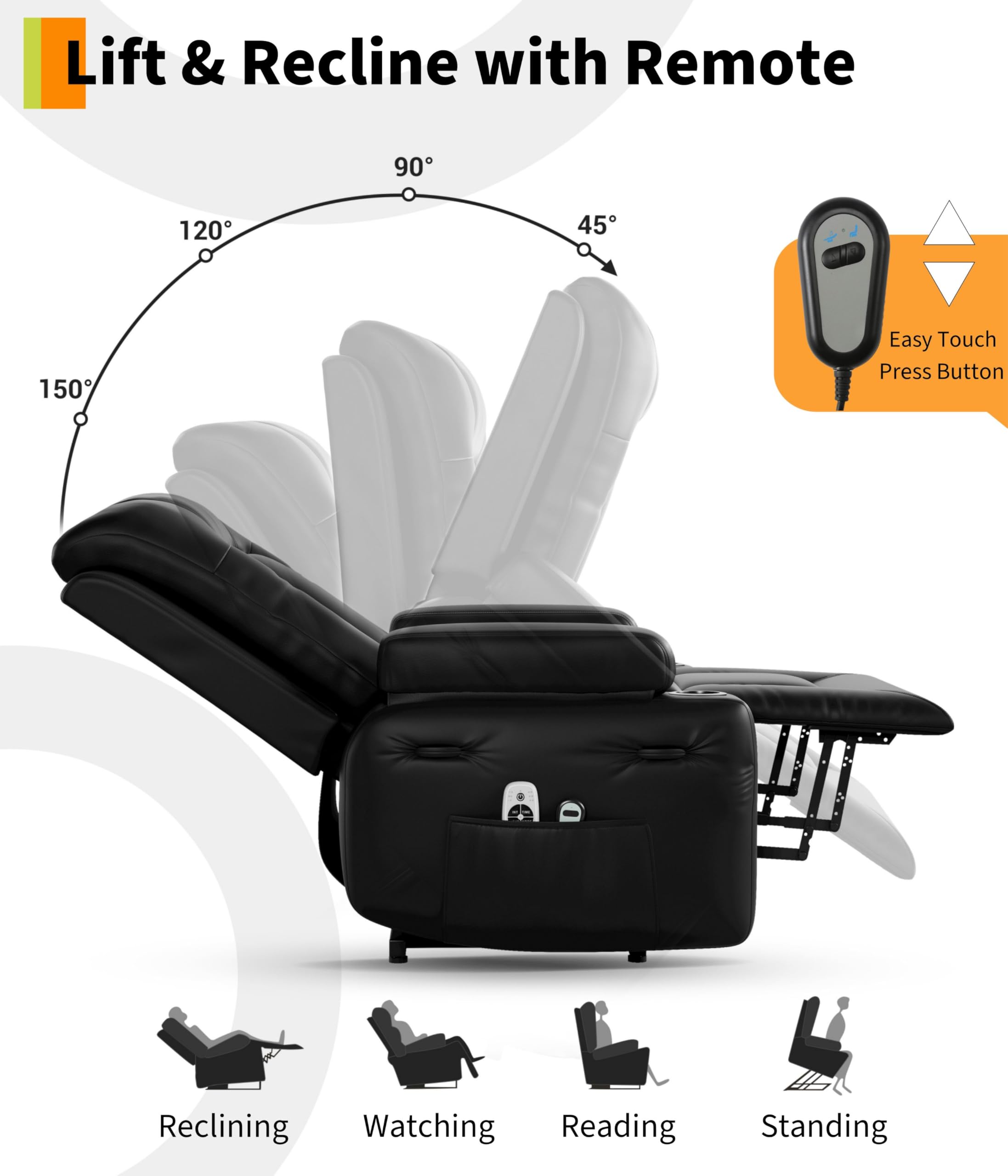 Garvee Oversized Power Lift Recliner Chair - Heat and Massage, PU Leather Electric Lift Recliner for Elderly & Mobility Impaired, Adjustable Back and Legs, Heavy Duty Lift Chair for Seniors