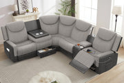 5-Seat Recliner Sectional Sofa with Storage & USB Ports – Grey