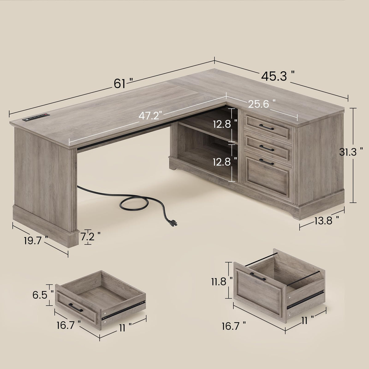 SEDETA Farmhouse 61" Executive Office Desk with Drawers for Home Office