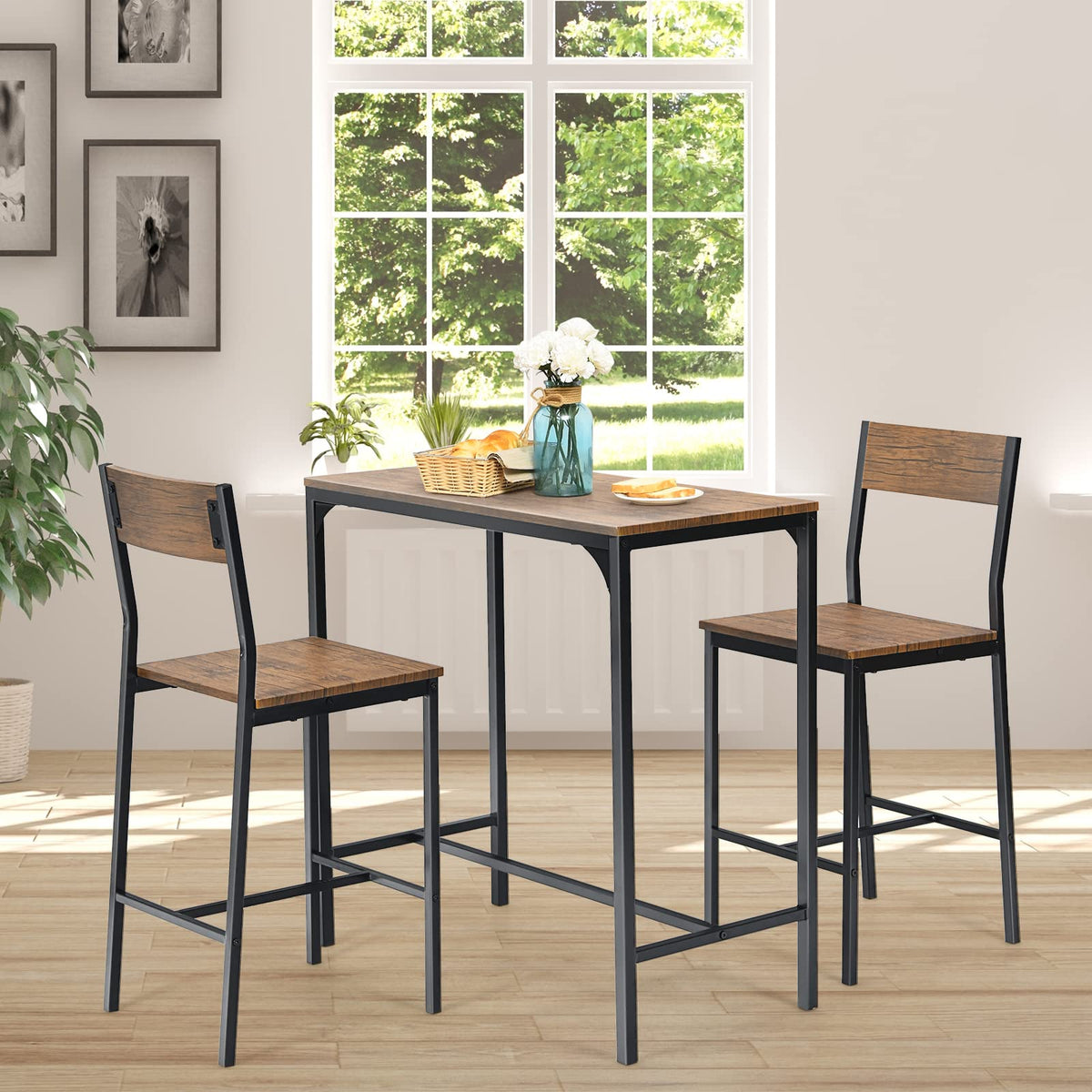 Rustic Brown 3-Piece Bar Table Set
