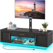 TV Stand with Swivel Mount, LED Lighting & Charging Station