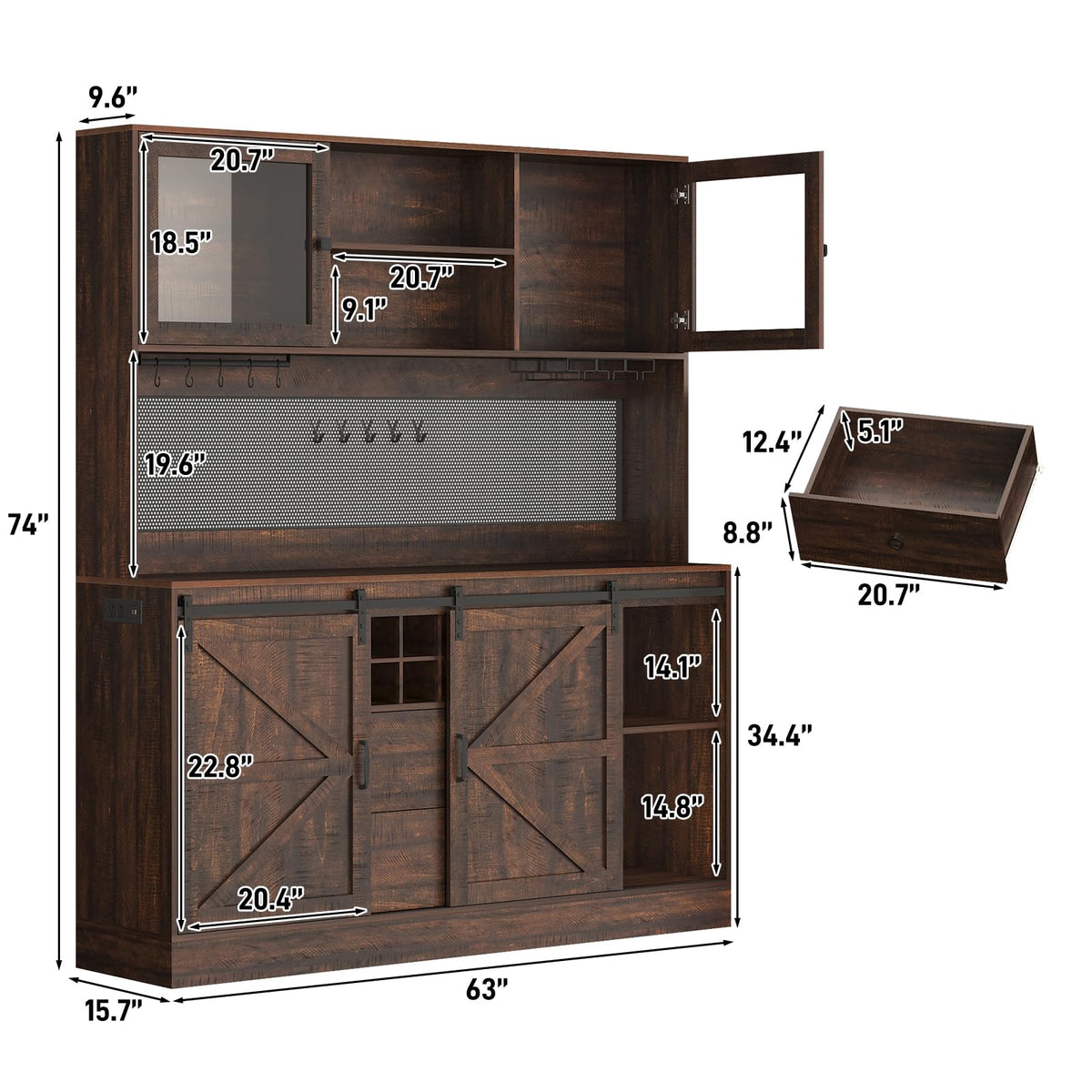 Farmhouse Coffee Bar Cabinet with LED Lights