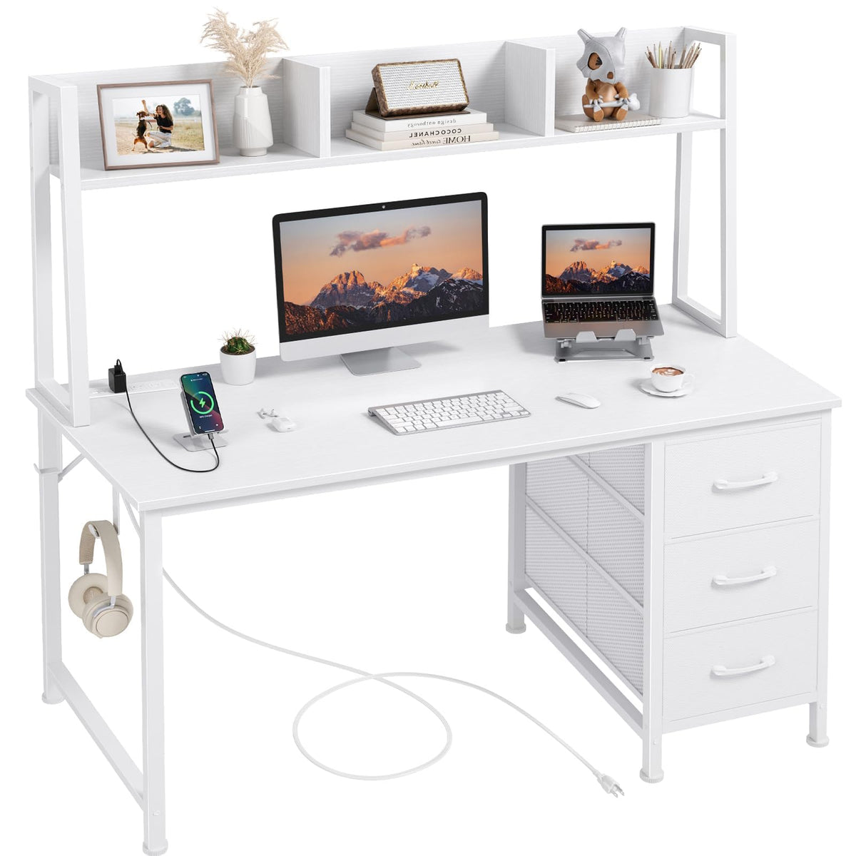 White Computer Desk with Hutch