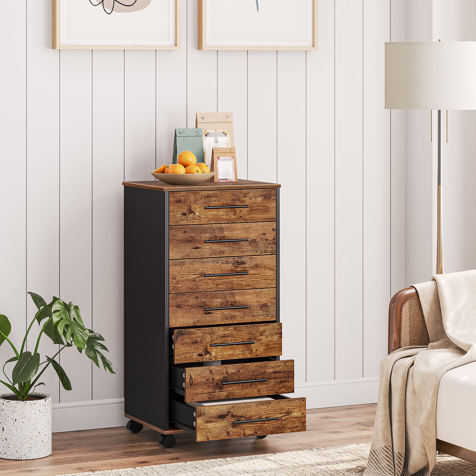 7-Drawer File Cabinet with Wheels & Metal Handles