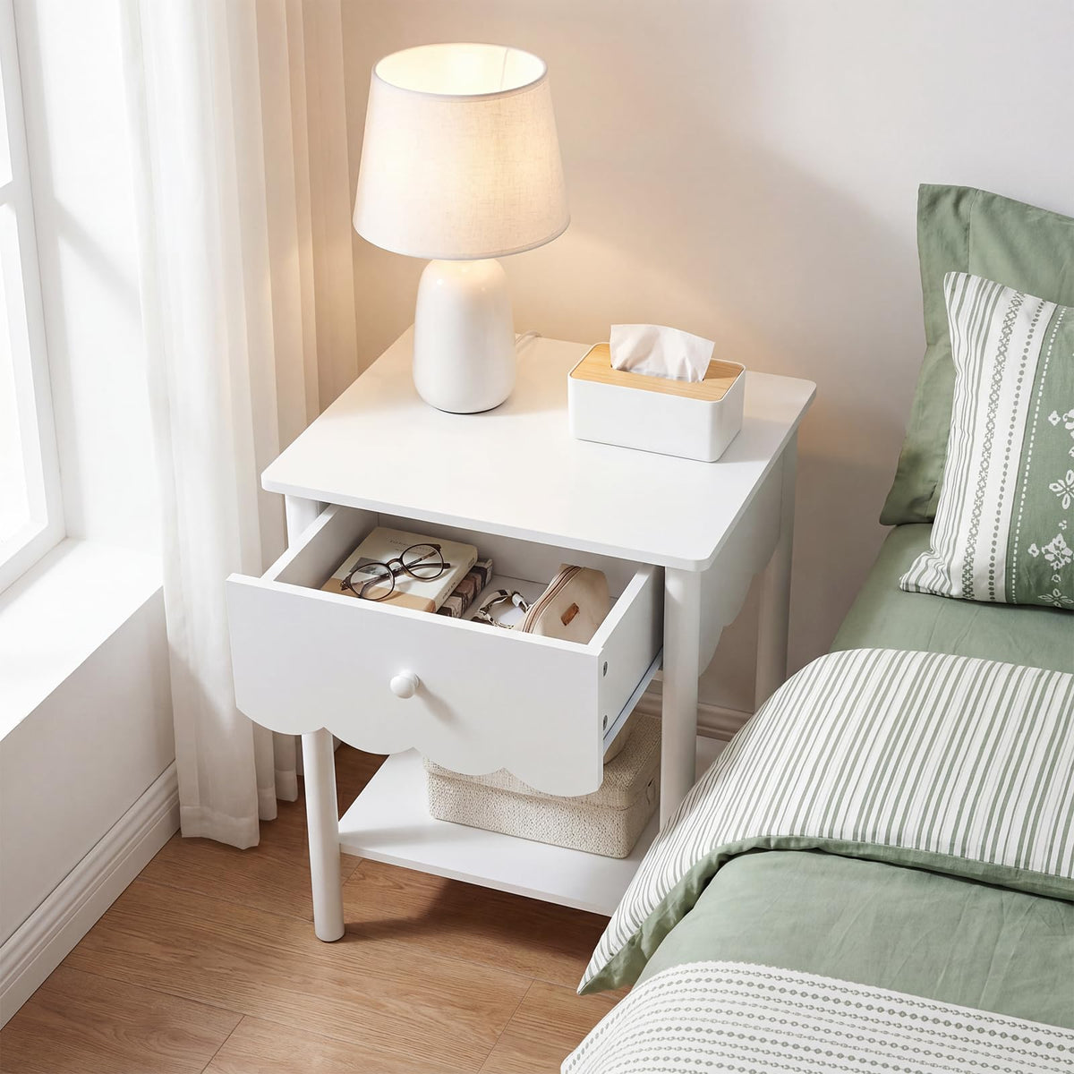 White Scalloped Nightstand