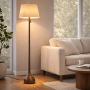 Mid-Century Modern Wood Floor Lamp with Dual Shades