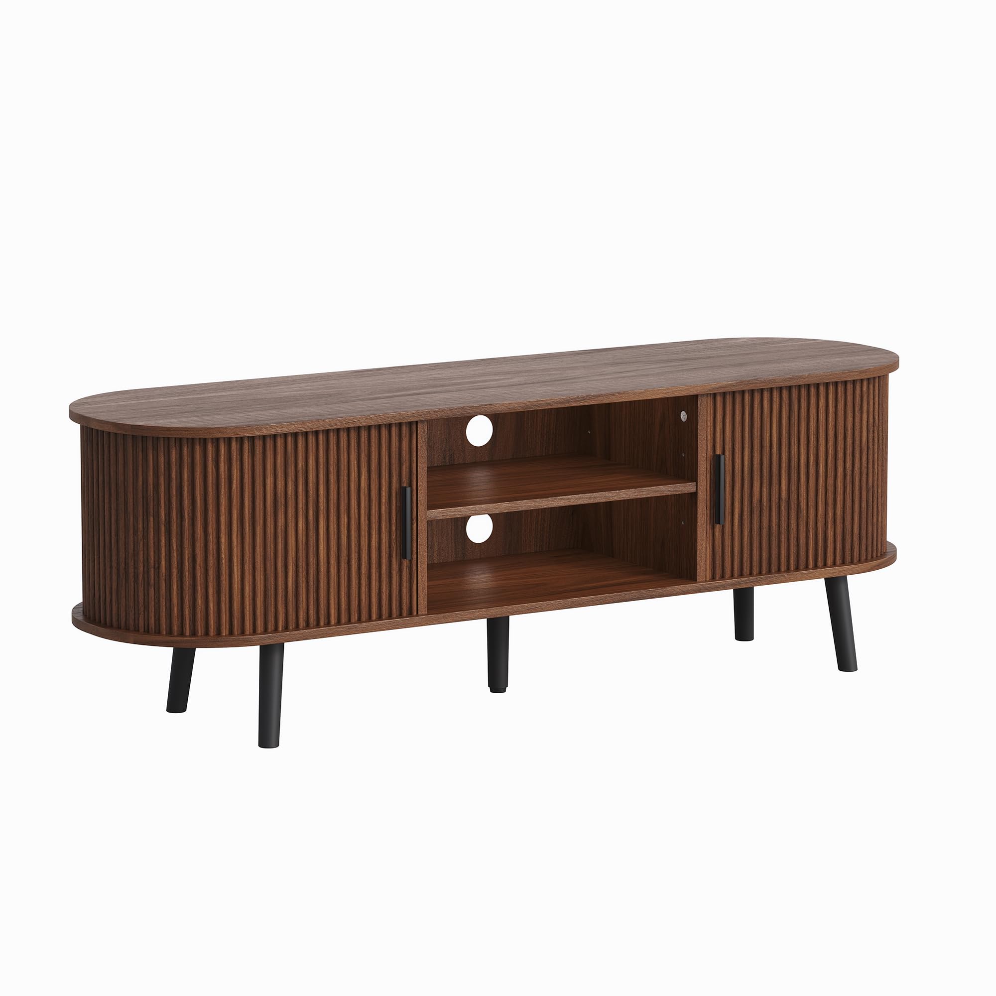 Mid-Century Modern TV Stand with Fluted Sliding Doors