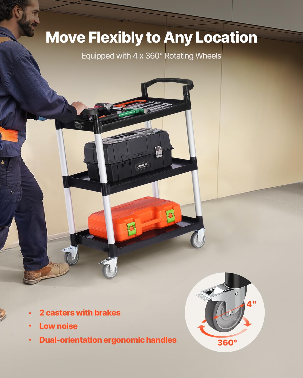 3-Tier Rolling Utility Cart with Swivel Wheels