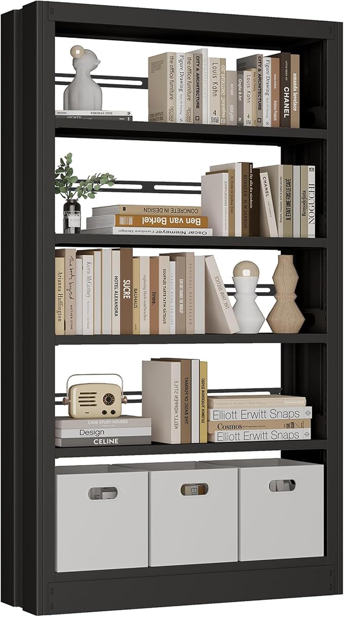 5-Tier Metal Bookshelf with Adjustable Shelves