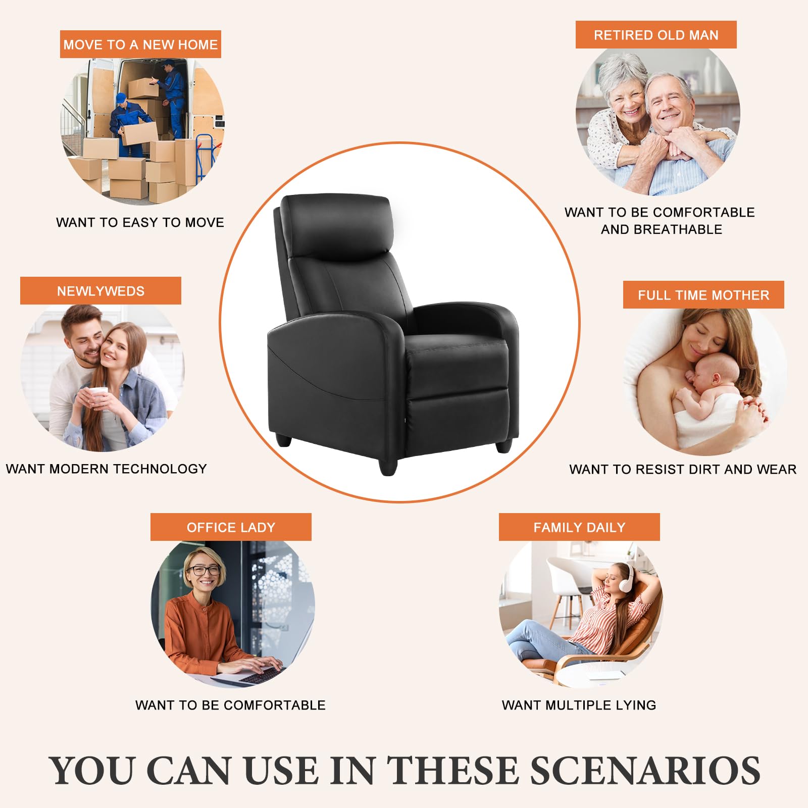 Sweetcrispy Massage Recliner Chair for Adults, Adjustable Home Theater Seating with Lumbar Support for Living Room, Modern Fabric Reclining for Small Space, Grey