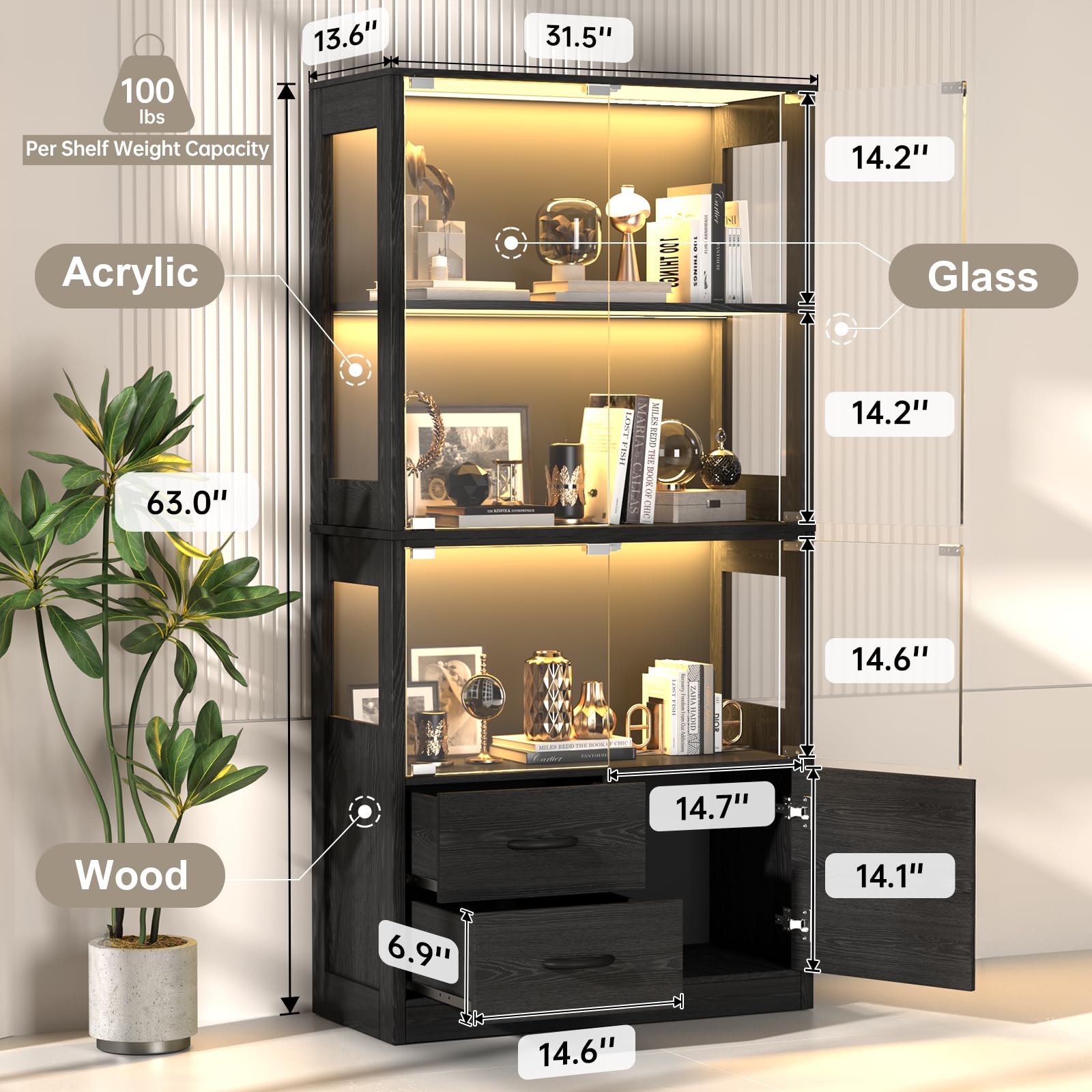 Glass Display Cabinet with LED Lights