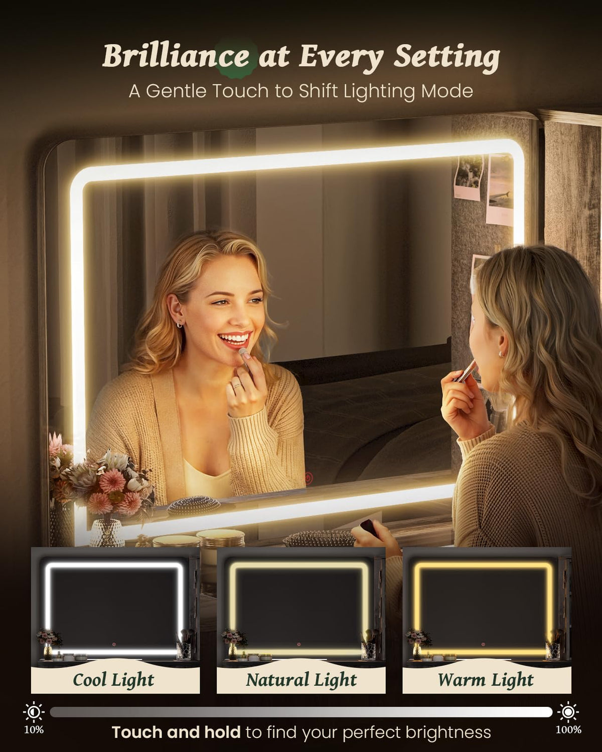 47" Makeup Vanity Desk with LED light and mirror, Retro white vanity table