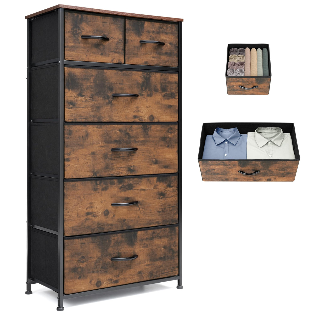 VredHom Tall Dresser for Bedroom, Fabric Storage Tower with 6 Drawers