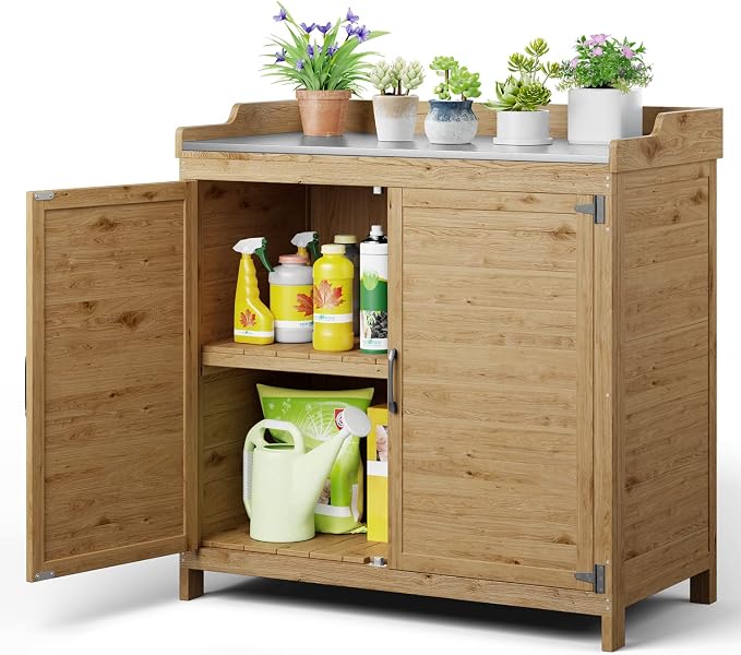 Outdoor Potting Bench with Cabinet