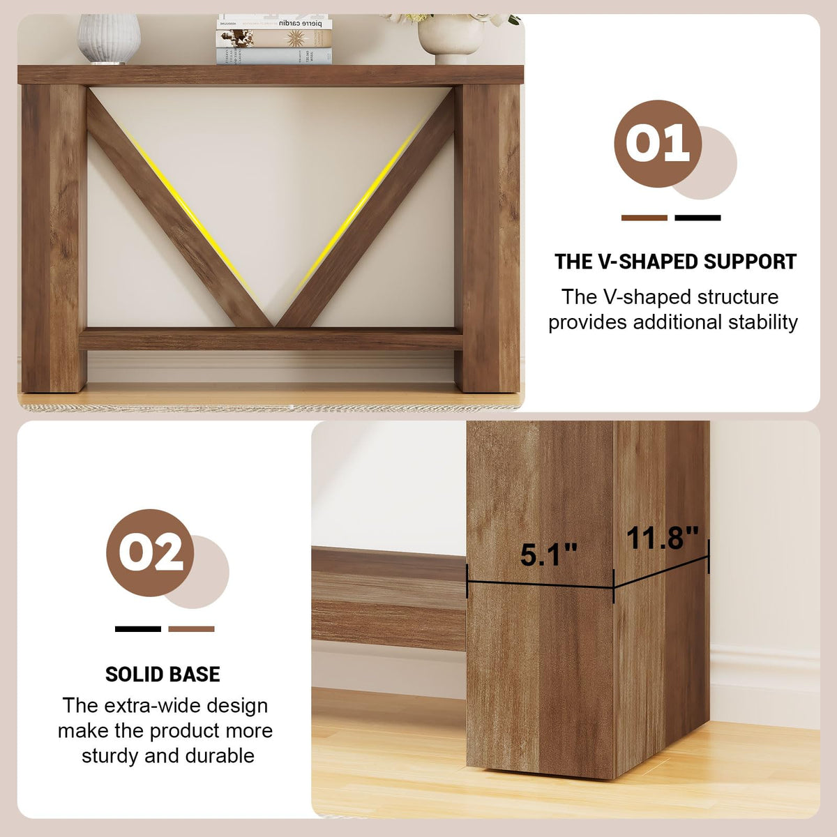 HOMBAZAAR Entryway Table,2-Tier Console Table for Entryway,Brown,47"