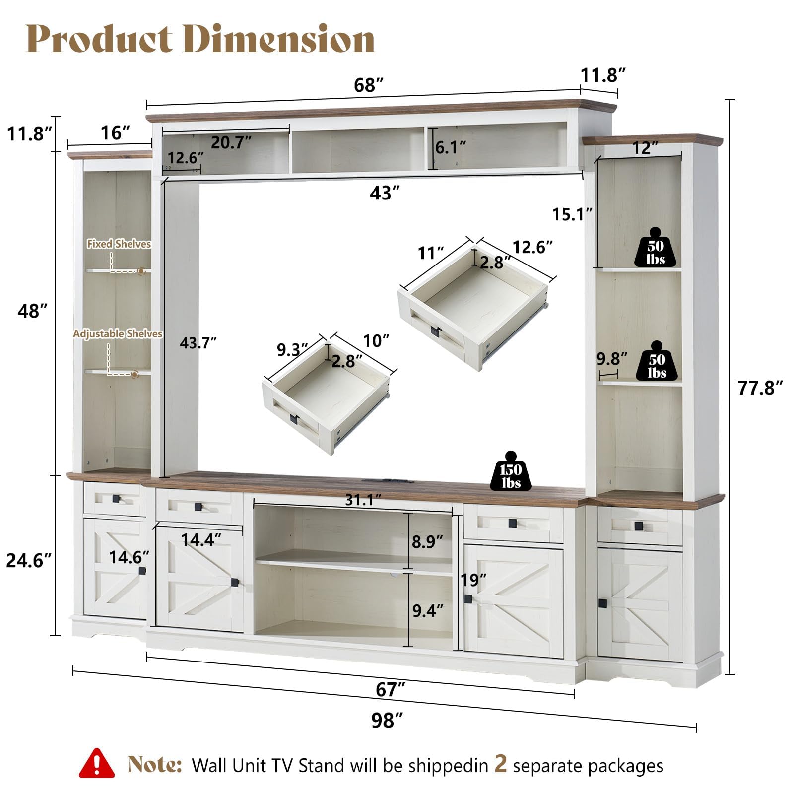 98" Farmhouse Wall Unit Entertainment Center