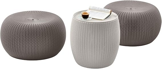 Knit Pouf Ottoman Set with Storage Table