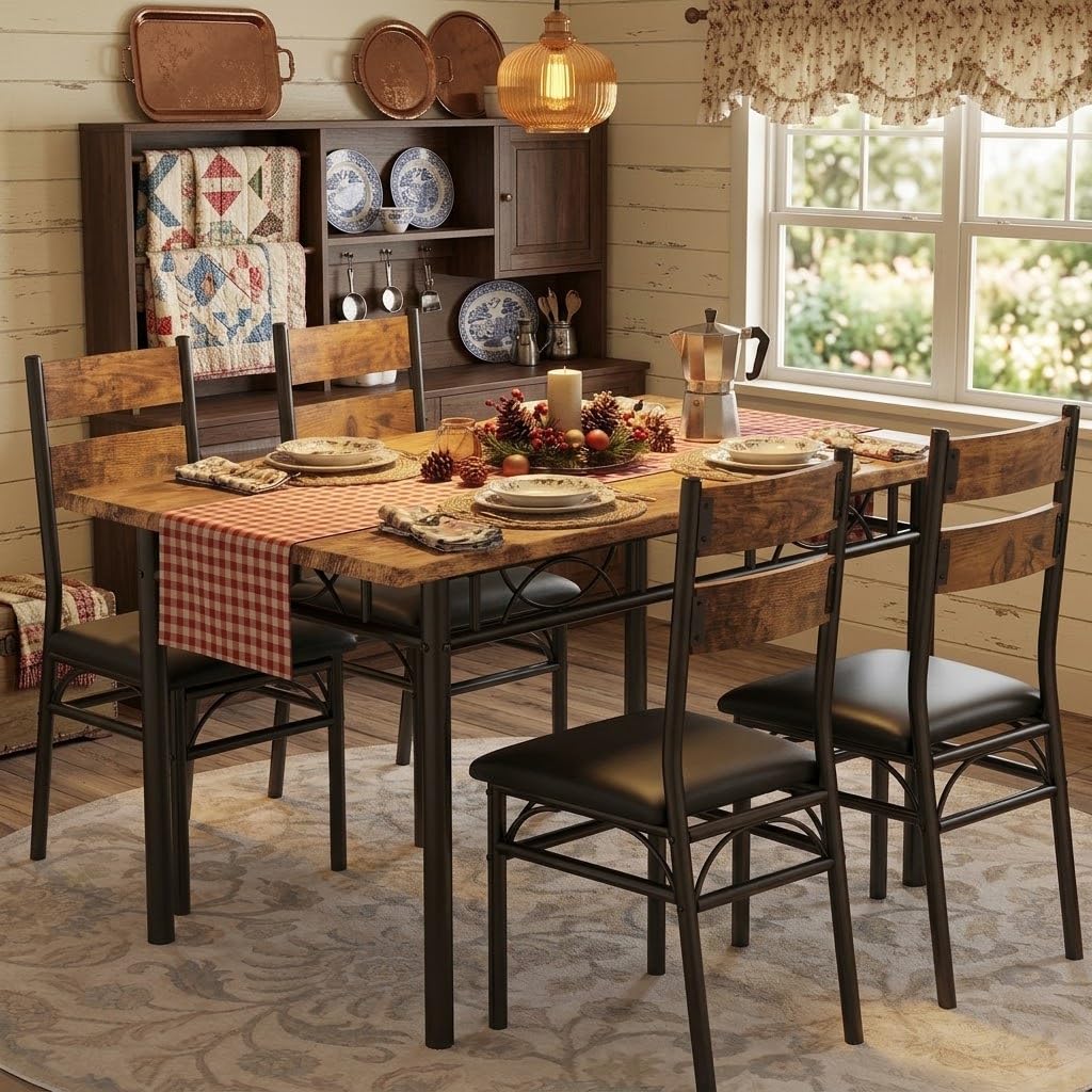 OUTLANE 5-Piece Rustic Dining Table Set for 4,Kitchen & Dining Room Sets