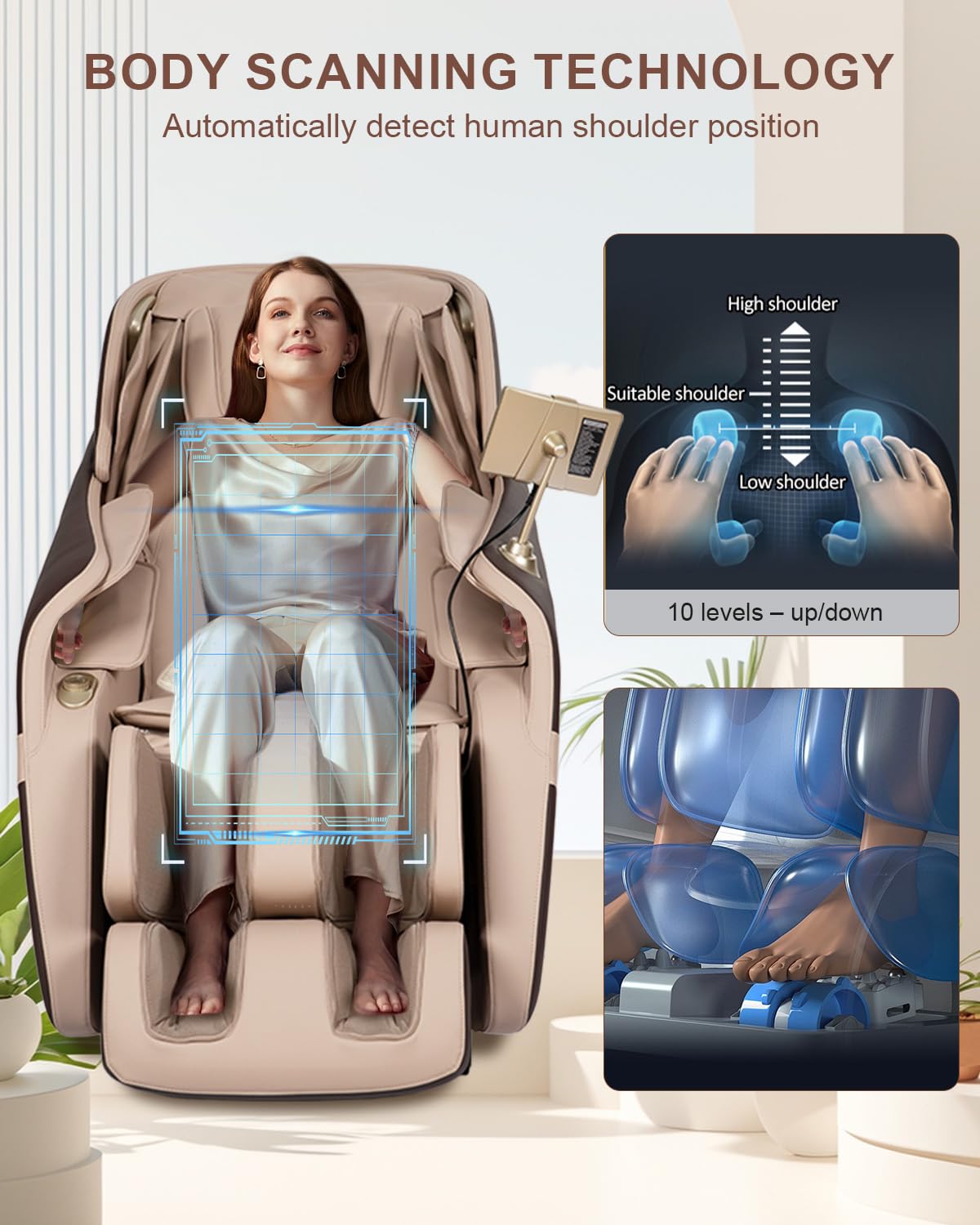 RELX Massage Chair Full Body, Shiatsu, Airbag Massage, SL-Track, Coffee