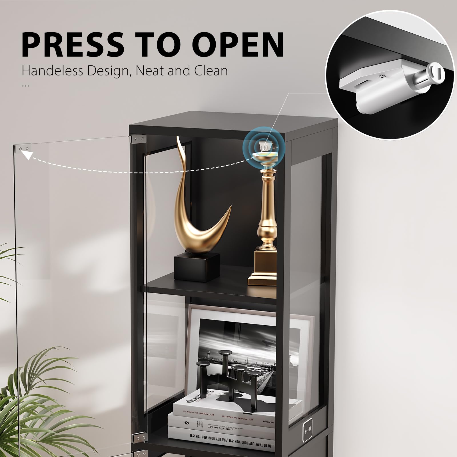 4-Tier Glass Display Cabinet with 3-Color LED Lights