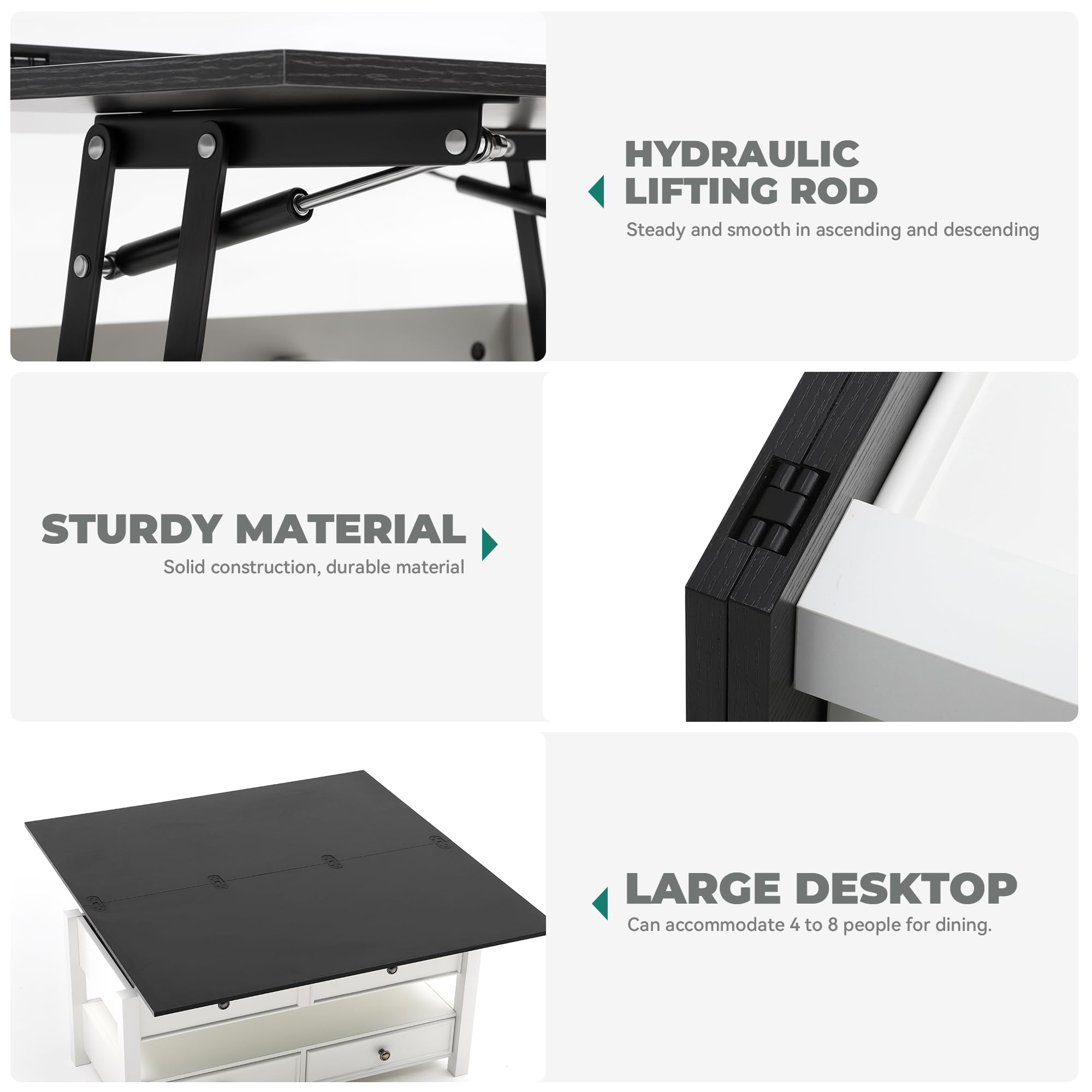 YITAHOME Coffee Table Lift Top, 4 in 1 Multi-Function Convertible Coffee Table with Drawers and Hidden Compartment, Converts to Dining Table for Living Room Home Office, Black Top