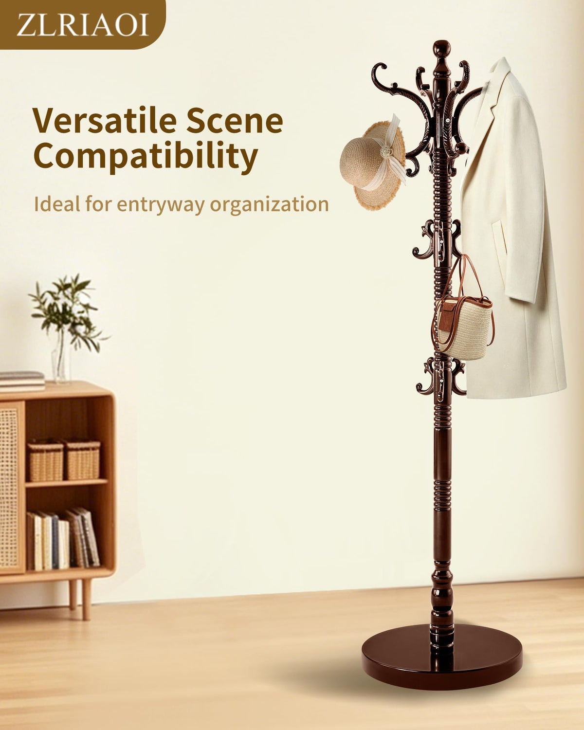 Solid Birch Coat Rack with 14 Hooks