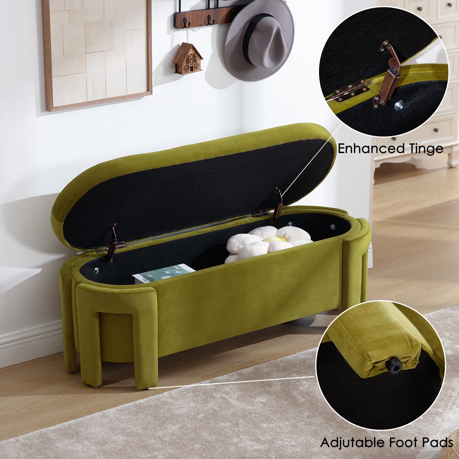 50" Upholstered Storage Bench with Oval Design