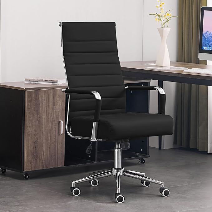 Ergonomic Ribbed Office Chair with High Back & Adjustable Height