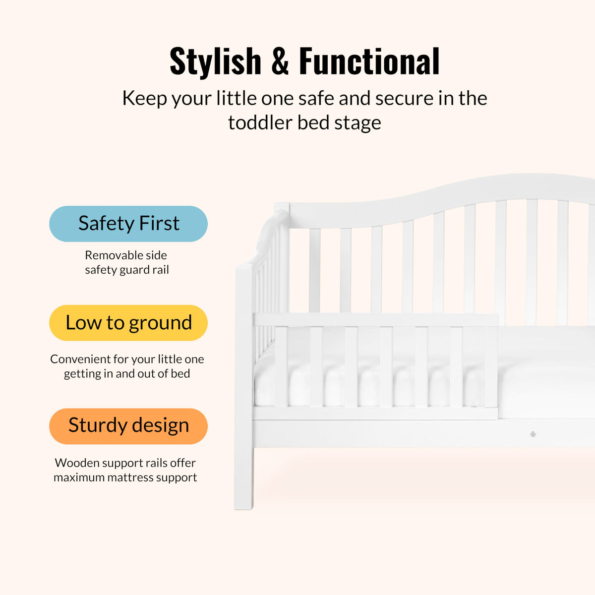Dream On Me Austin Wooden Toddler Day Bed for Kids, White