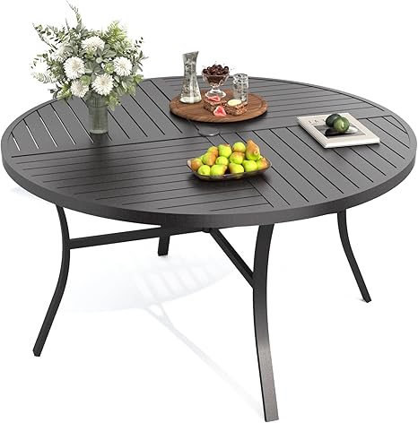 Round Outdoor Metal Dining Table with Umbrella Hole