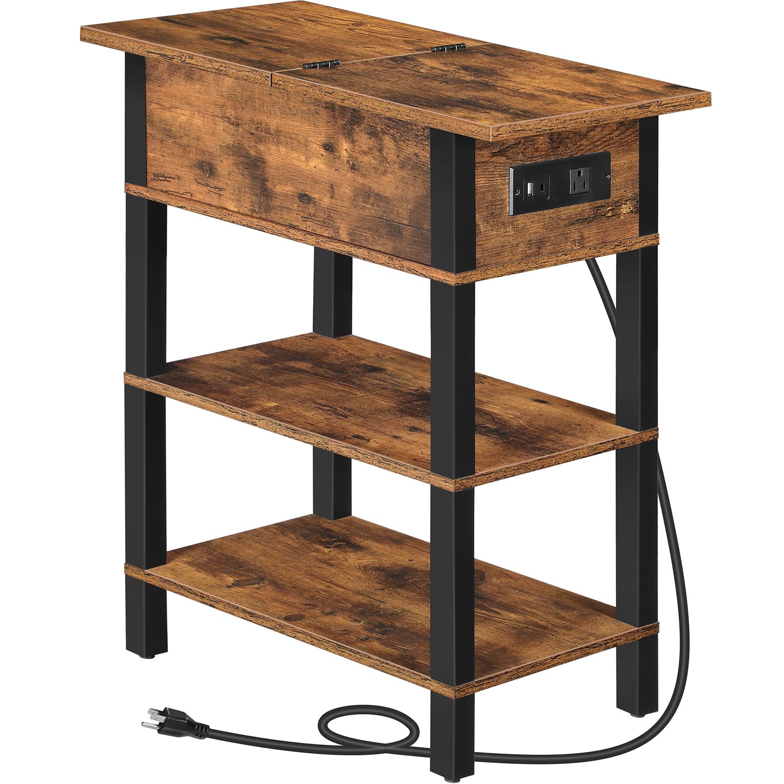 End Table with Charging Station & Storage Shelves