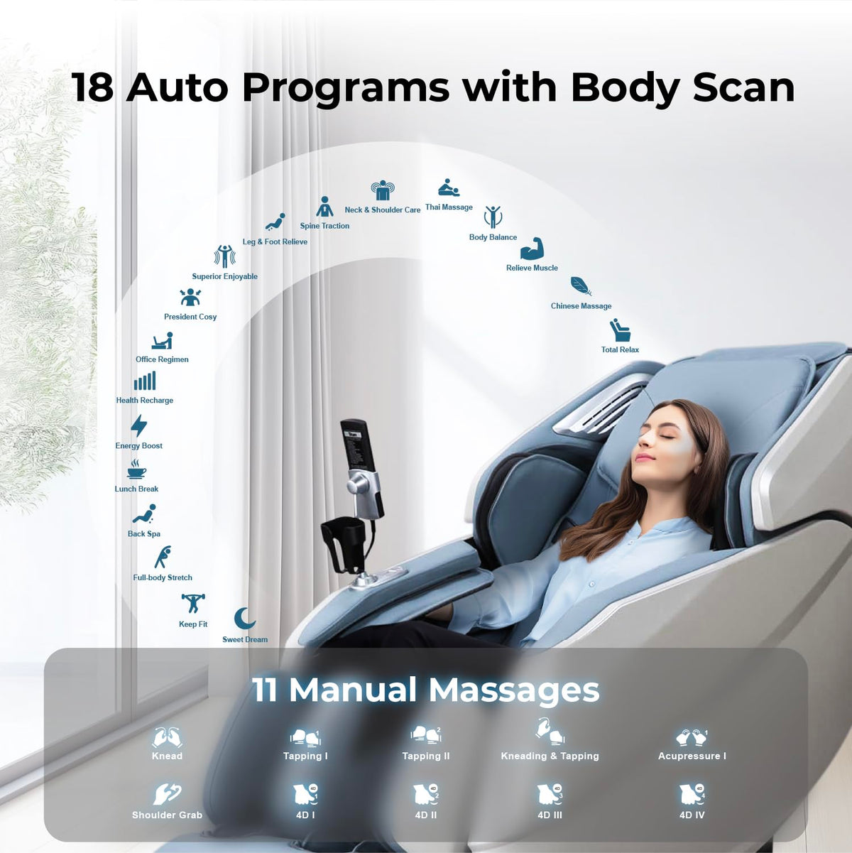 Titan Rejūv 4D l Full Body Massage Chair l Shiatsu Recliner l SL Track l Health Detection l Full Body Stretching l Heating Therapy l 3 Stage Zero Gravity l Bluetooth Speaker (Brown)