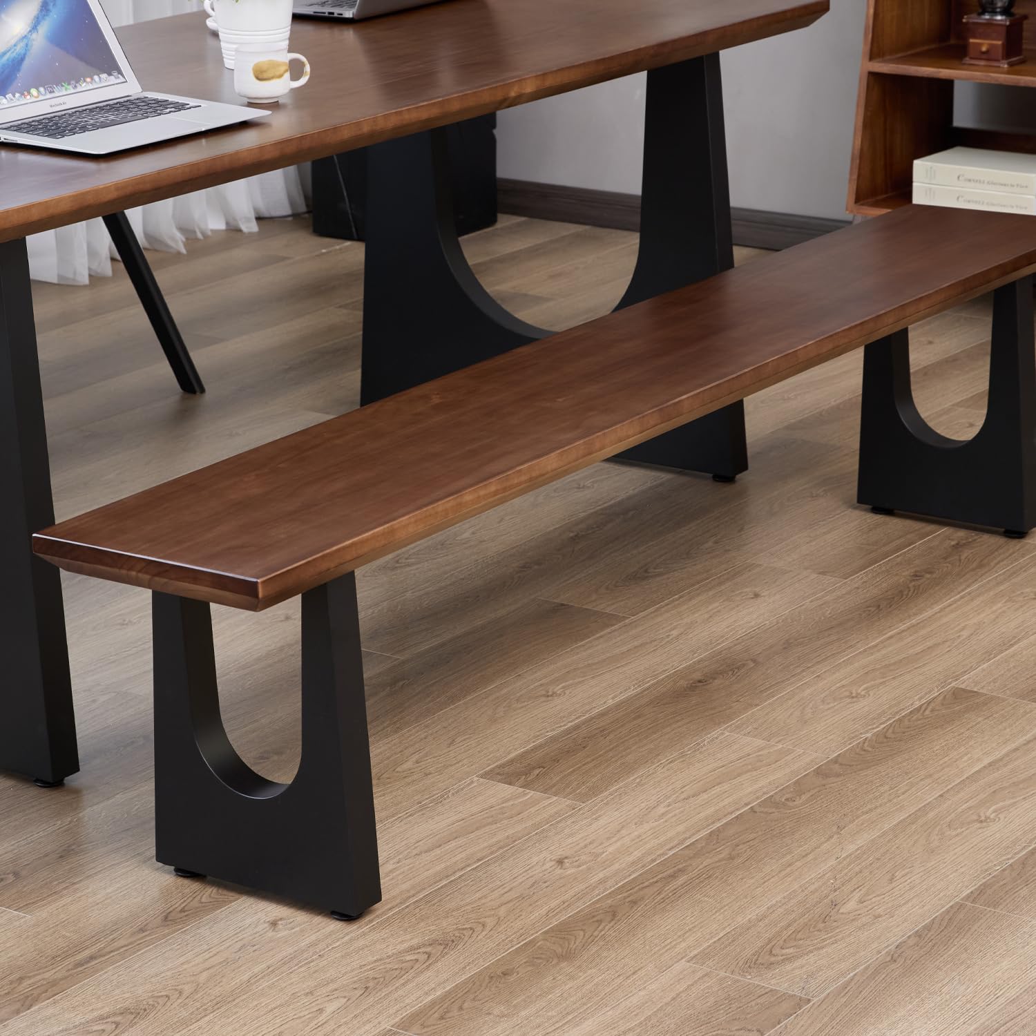 Solid Wood Bench with Metal U-Shaped Legs