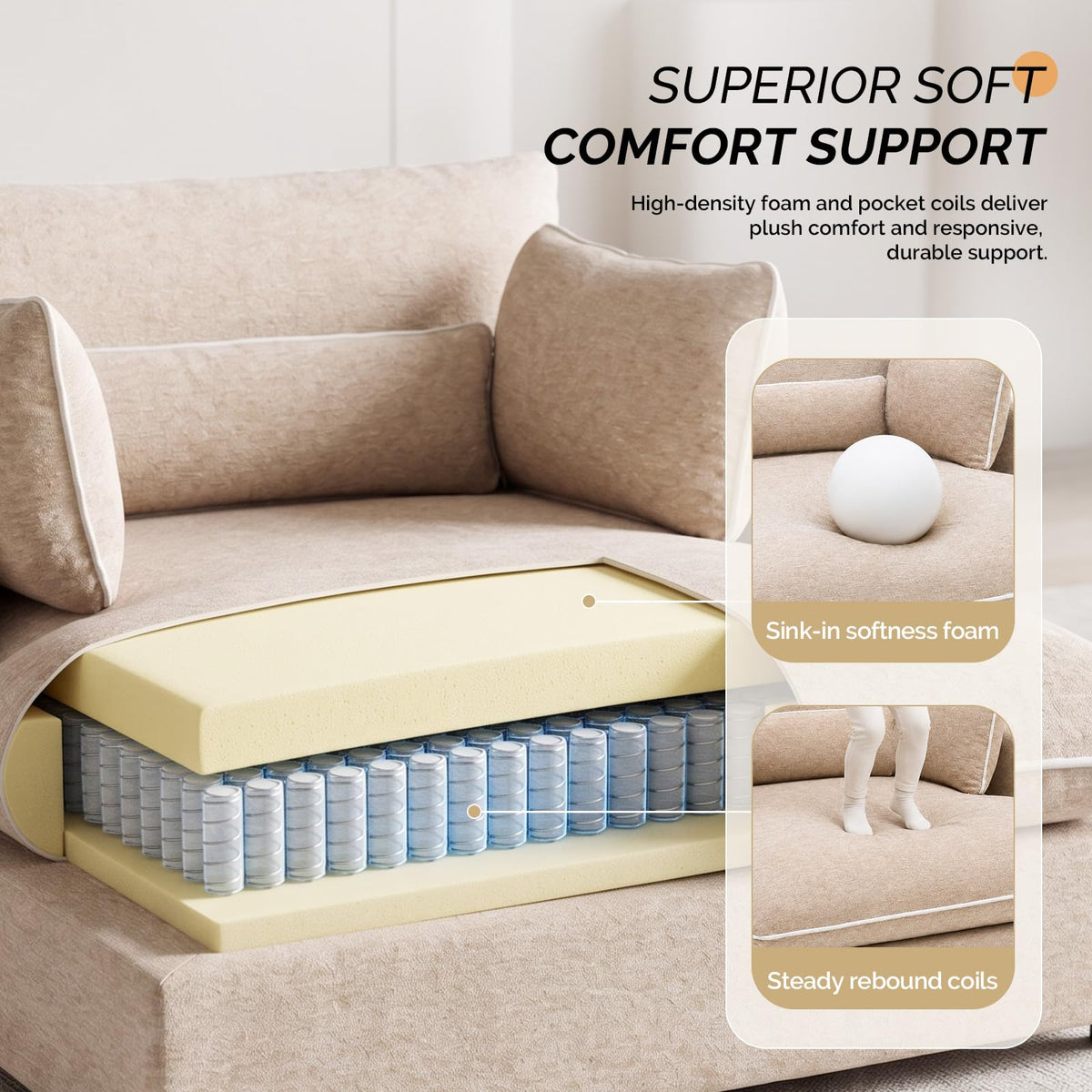 VINGLI Oversized Chaise Lounge Chair Indoor, Modern Sleeper Sofa Chair Bed