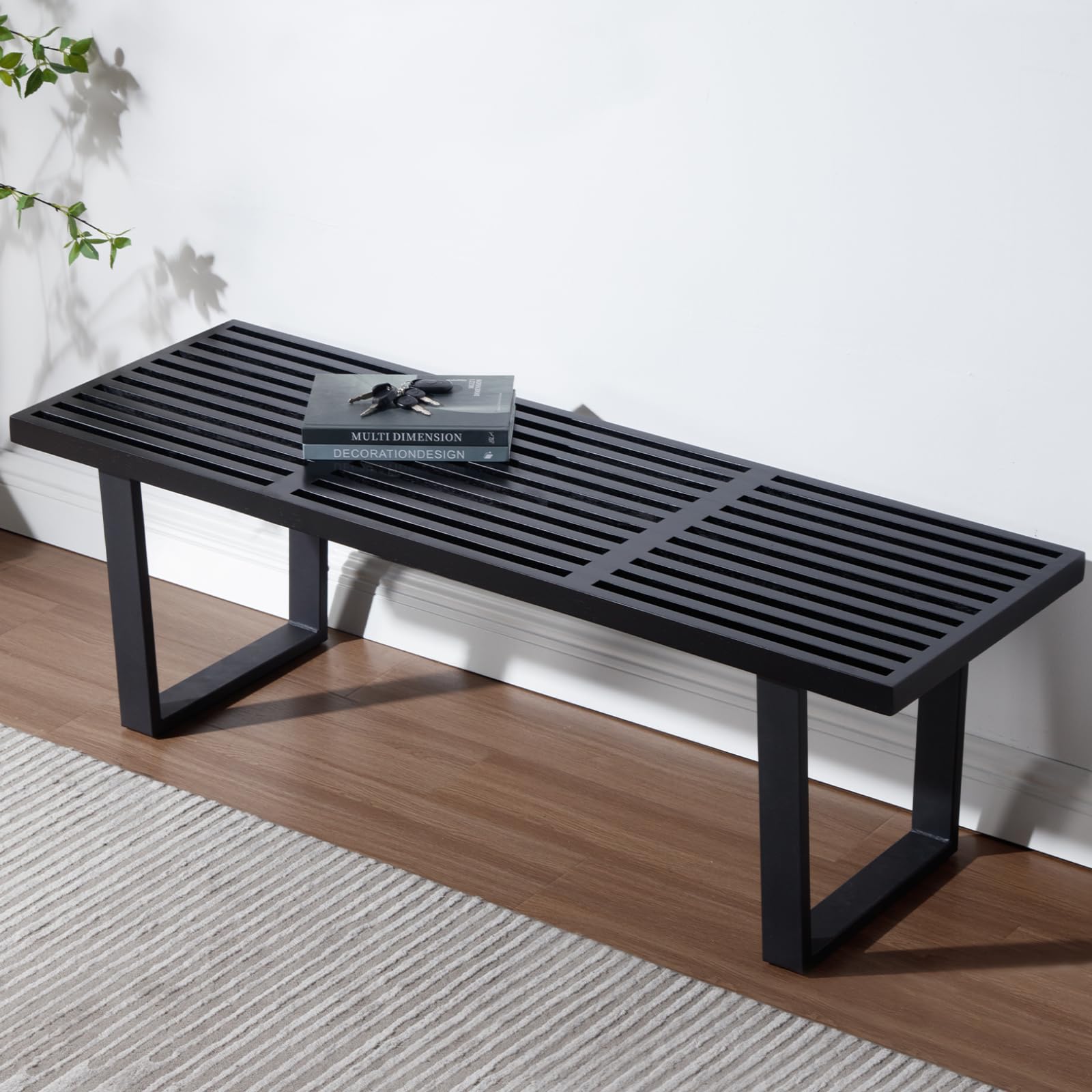 55" Industrial Wood Entryway Bench with Metal Frame