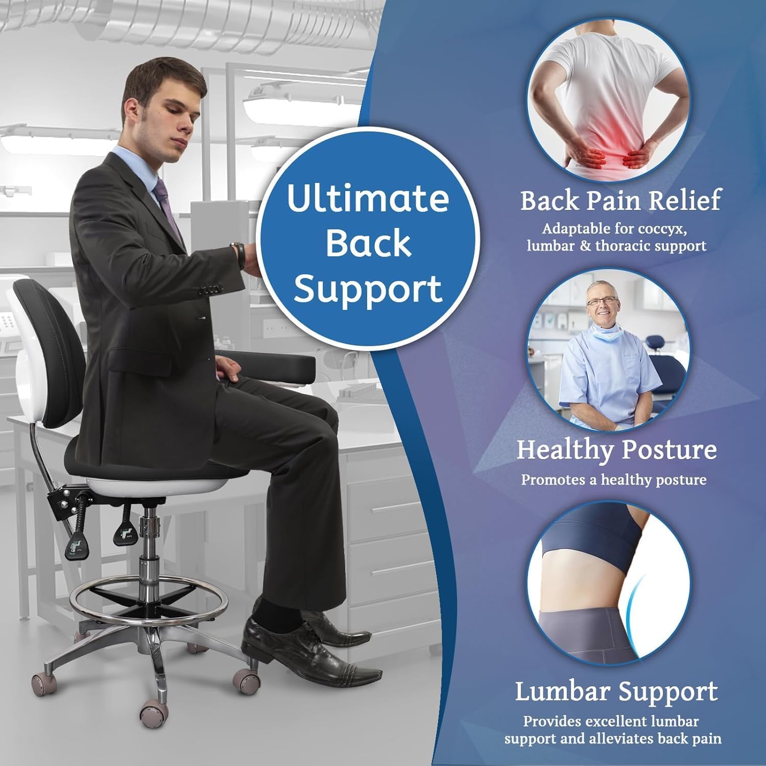 Ergonomic Dental Assistant Stool with Rotatable Armrest