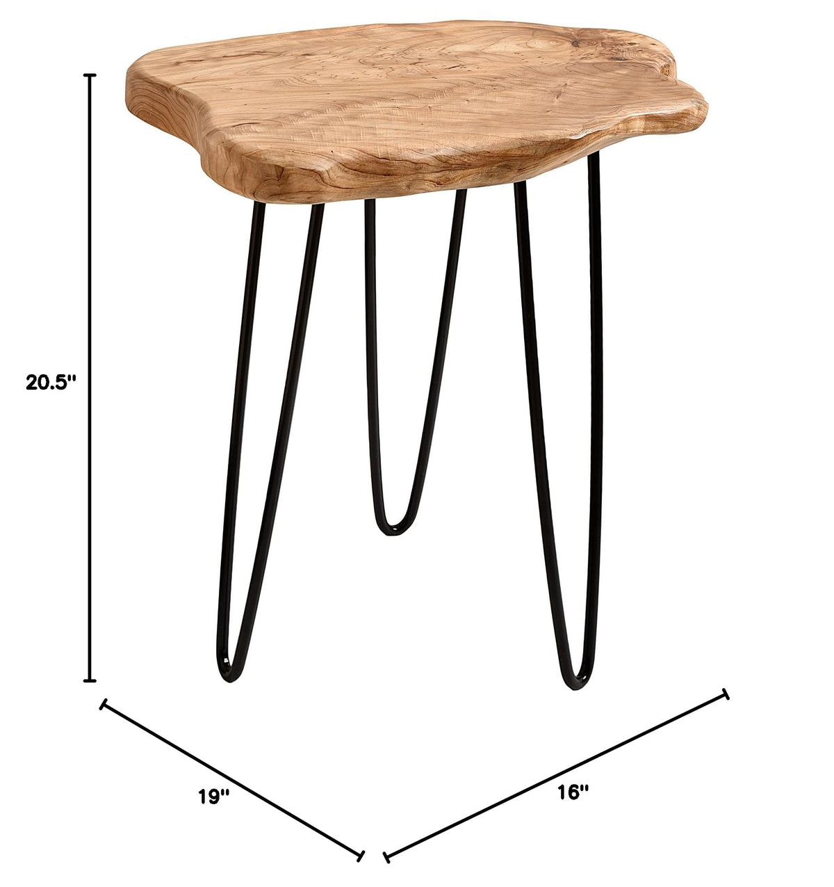 WELLAND Live Edge Cedar End Table with Hairpin Legs, 20.5" H