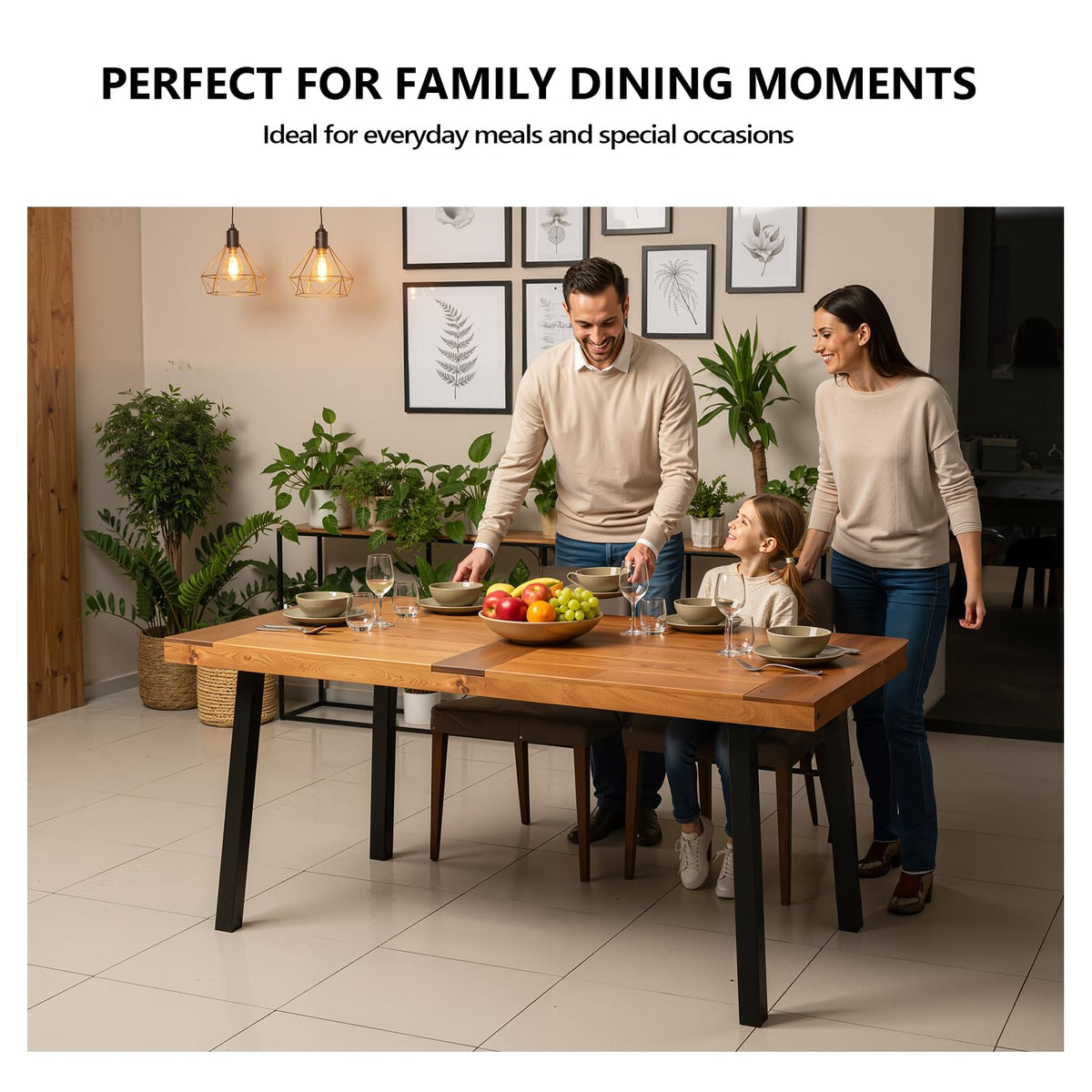 VINGLI 69 Inch Wood Dining Table with Iron Legs, 6-Person Indoor Outdoor Patio Garden Table, All-Weather Rustic Farmhouse Kitchen Table